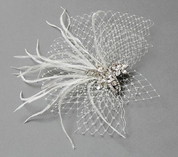 Bridal net veiling and feathers Fascinator,  wedding headpiece - Style154 - Made to Order