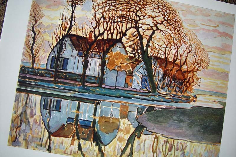 Print Mondrian Landscape w Farmhouse Abstract vintage 1950s NY Met Museum Art Portfolio