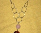 Red Swarovski Heart and Rose Quartz Set in Sterling Silver Necklace