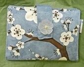 Kindle  Cover, Nook Cover, e-reader Cover-Azure Blue Suede Padded Book Style Cover Hand Painted with Cherry Blossoms