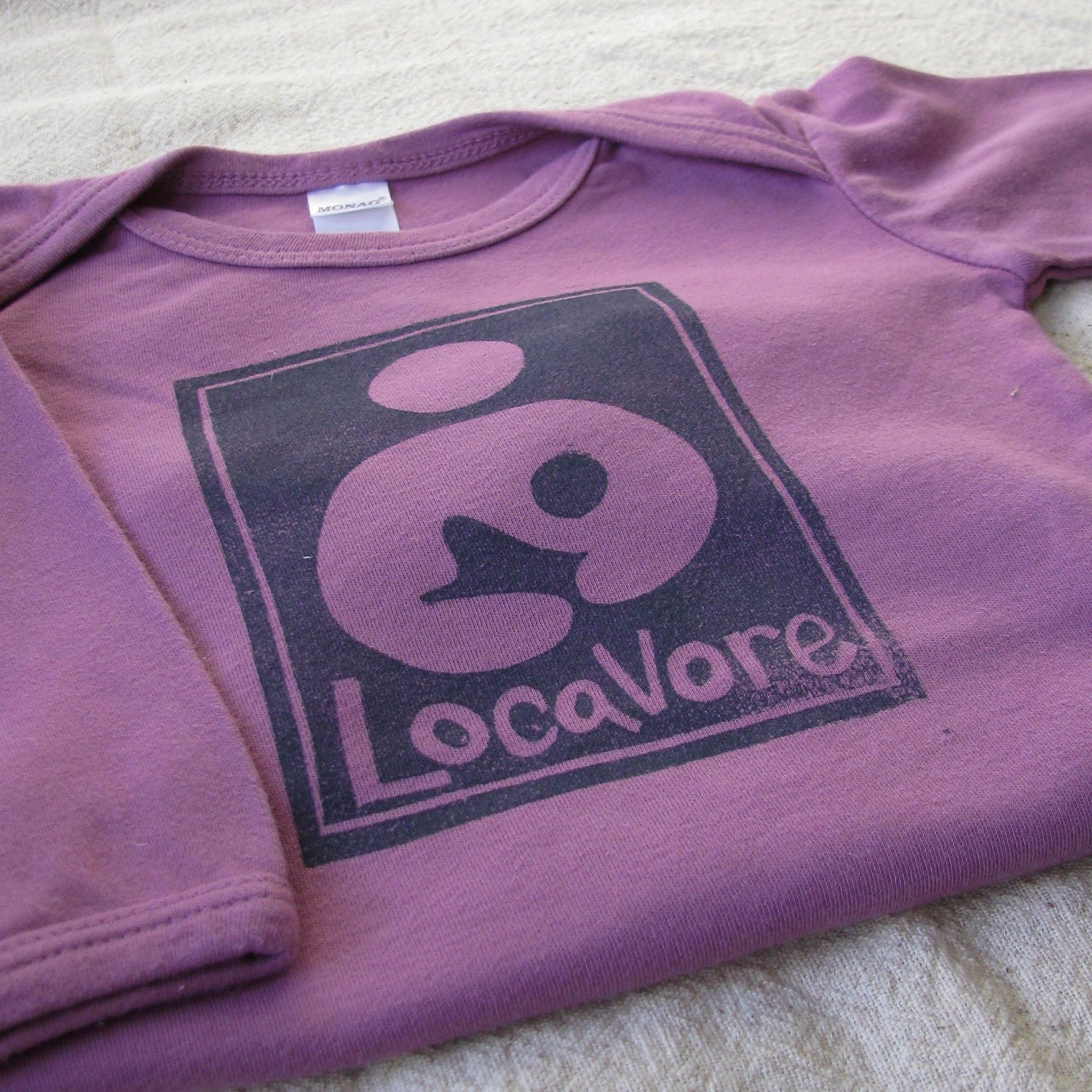 Breastfeeding Locavore Onesie, Lino Cut Print, Hand-dyed - 6 to 12 Month Size