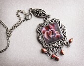 20% OFF Sale Vintage Inspired Jewelry Photo Necklace - Frosted Raspberry Leaves - original fine art photo