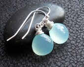 Chalcedony Earrings - Sterling Silver Wire Wrapped Seafoam Chalcedony