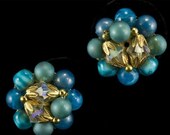 Vintage Turquoise Blue Bead and Crystal Earrings