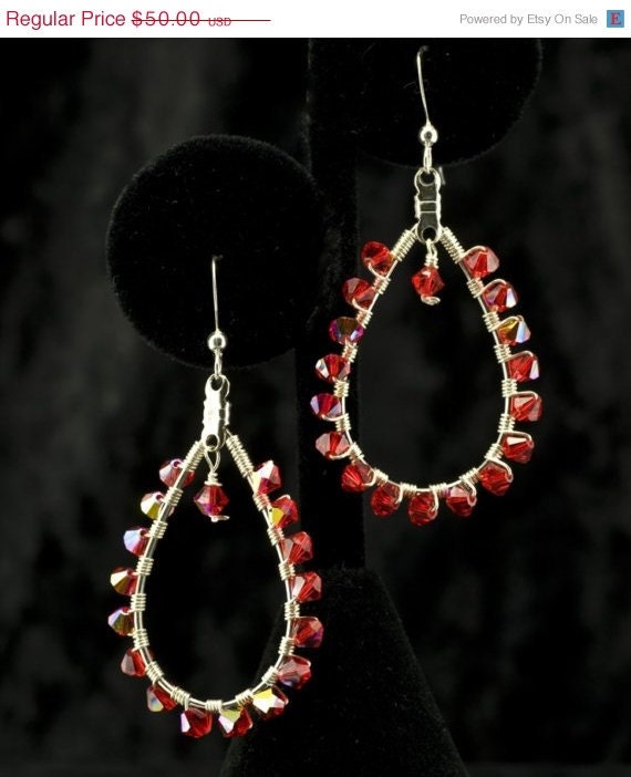 Red Crystal Loop Earrings