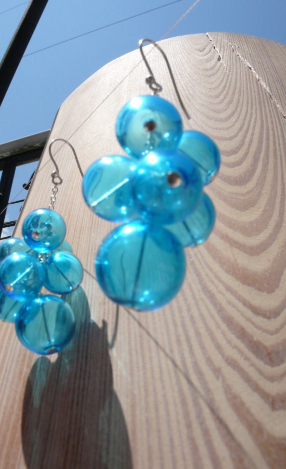 Grapes of Delight - Teal Glass Ball Earrings made from Blown Glass Beads