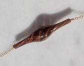 Purple Glass Tube Necklace  with Gold and Black Stripes - Made from Blown Glass Beads