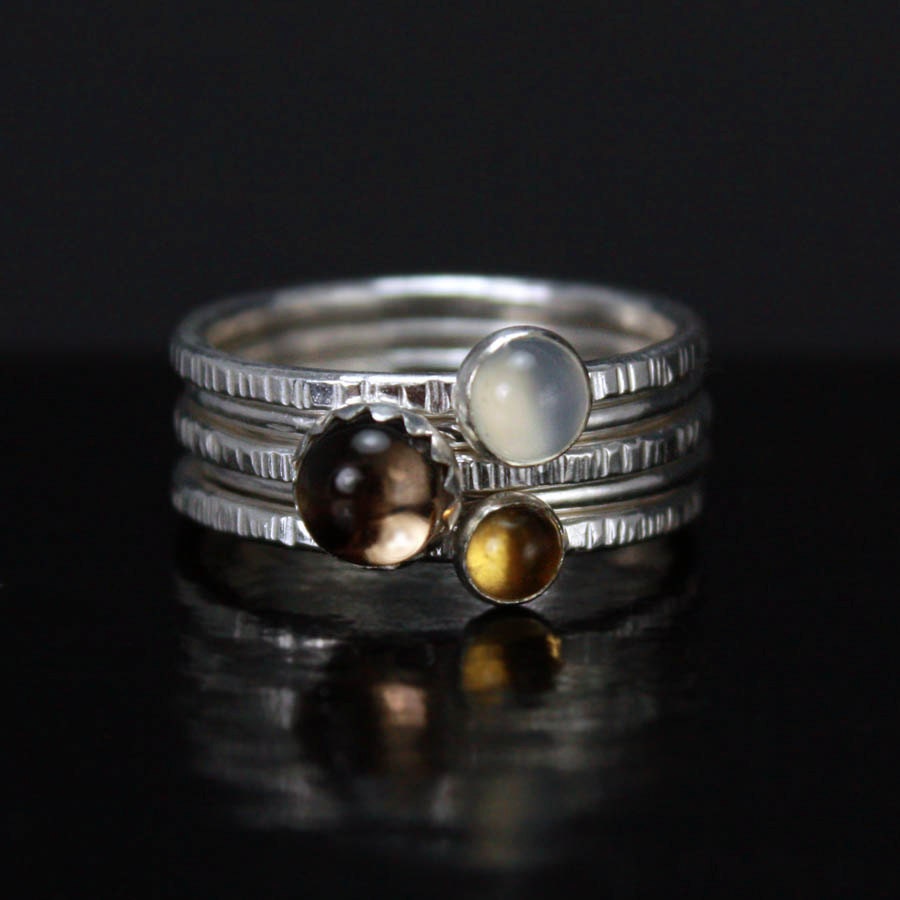Silver Stacking Gemstone Rings, Earth Tones - Set of 5 - FREE shipping