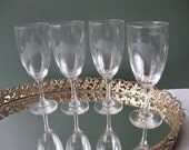 Vintage Star Etched Champagne/Wine Glasses Set of Four