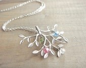 Family Tree Necklace in Silver with Birthstones - Sterling SIlver Chain - up to 4 birthstones - kids, mom, grandmother, Mother's Day