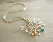 Family Tree Necklace in Gold with Birthstones - 14K Gold Filled Chain - up to 4 birthstones - children, grandchildren, mom, mother's day