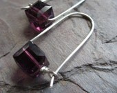 Belle Earrings - 8mm Swarovski Crystal Cubes & Sterling Silver, Amethyst