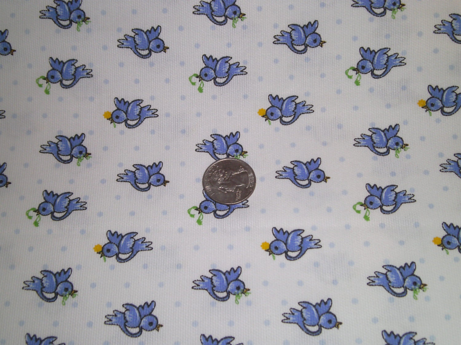 Cotton Pique With Blue Birds,Yardage