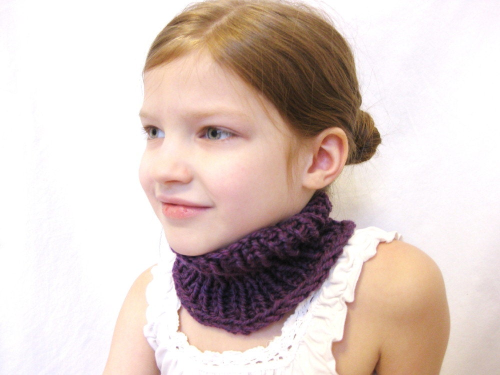 knit neckwarmer, earwarmer, or hairwrap - super stretchy, one size fits all, baby through adult - deep plum purple, ready to ship