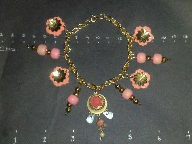 Handmade 8" Charm Bracelet Beautiful Gift  Peach & Gold