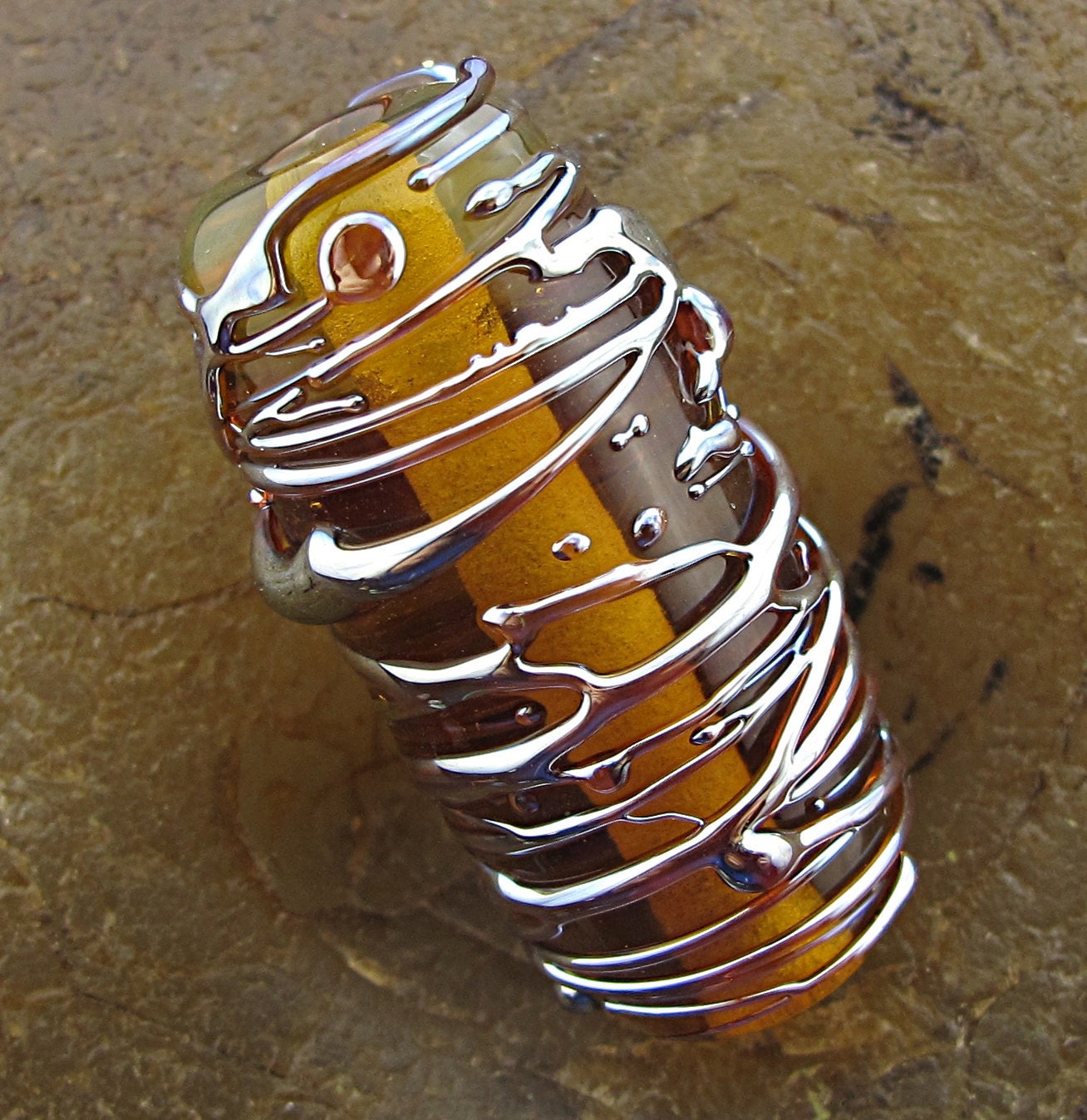 Lampwork Focal Bead -Metallic Trails- Handmade by Jason Powers SRA LE Powers Art Glass