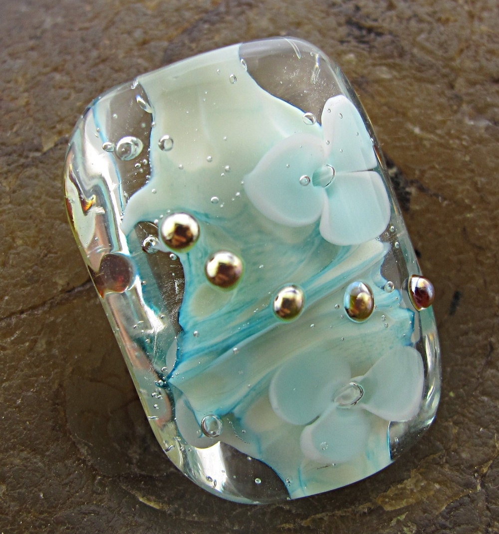Lampwork Focal Bead -Ice Flower- Handmade Floral Bead by Andrea Pirkey SRA LE