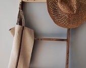 Day Tote, Hand-Printed Brown Stripes on Unbleached Fine Linen - knifeinthewater Day Tote, Hand-Printed Brown Stripes on Unbleached Fine Linen - knifeinthewater