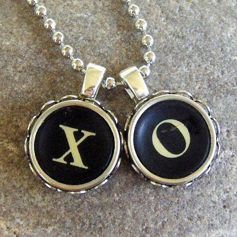 Typewriter Key Necklace, Hugs and Kisses, XO, or Letters of Your Choice, Typewriter Key Jewelry