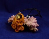 Brass Steampunk Octopus Necklace -  Polymer Clay Neo-Victorian Jewelry