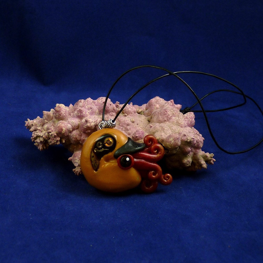 Brass Steampunk Nautilus Necklace - Polymer Clay Jewelry