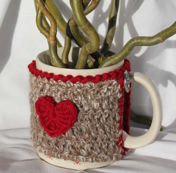 Mug Cozy, Cup Cosy, Mug Warmer Crochet Red Heart
