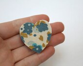 Fabric Covered Wooden Heart Brooch