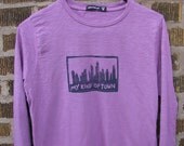Chicago Skyline TShirt, Long Sleeve, Hand-Dyed, Hand Block Print, Unisex Size Small