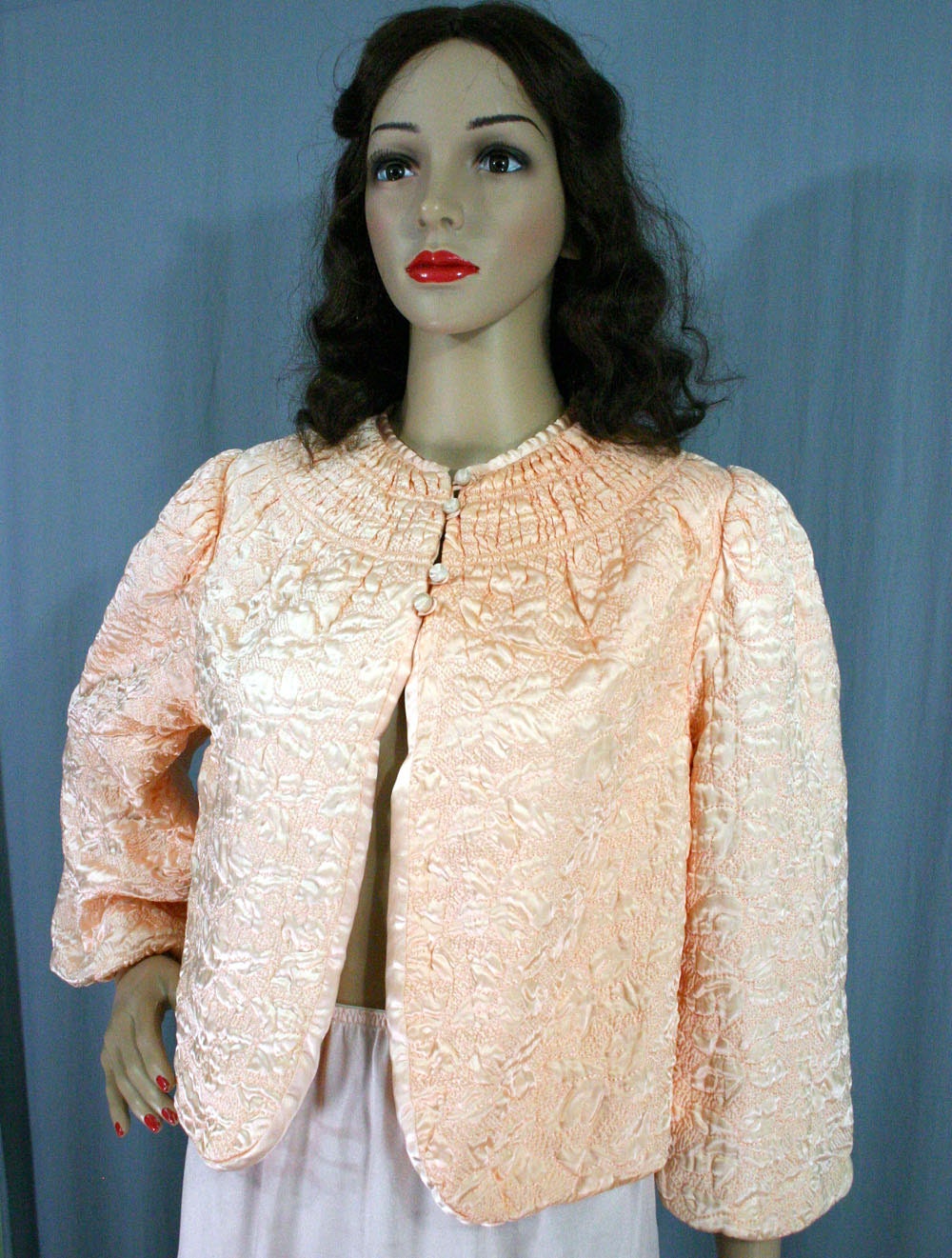 40s Quilted Pink Satin Bed Jacket - Vintage Lingerie