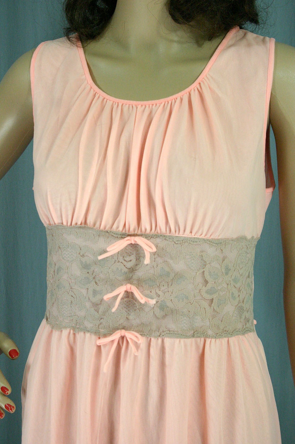 60s Avian Peach Chiffon Maxi Gown - Vintage Lingerie
