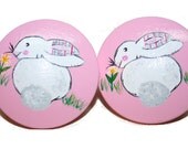 White Bunny or Rabbit with a Pink Background Knob