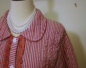 60s red housecoat seersucker striped robe hearts valentine size med