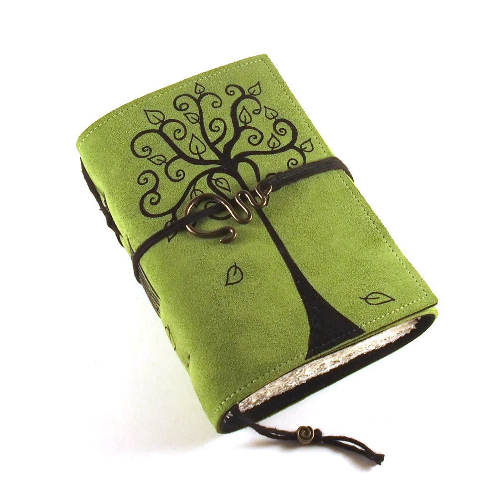 Leather journal, Green, Notebook: Swirl Tree