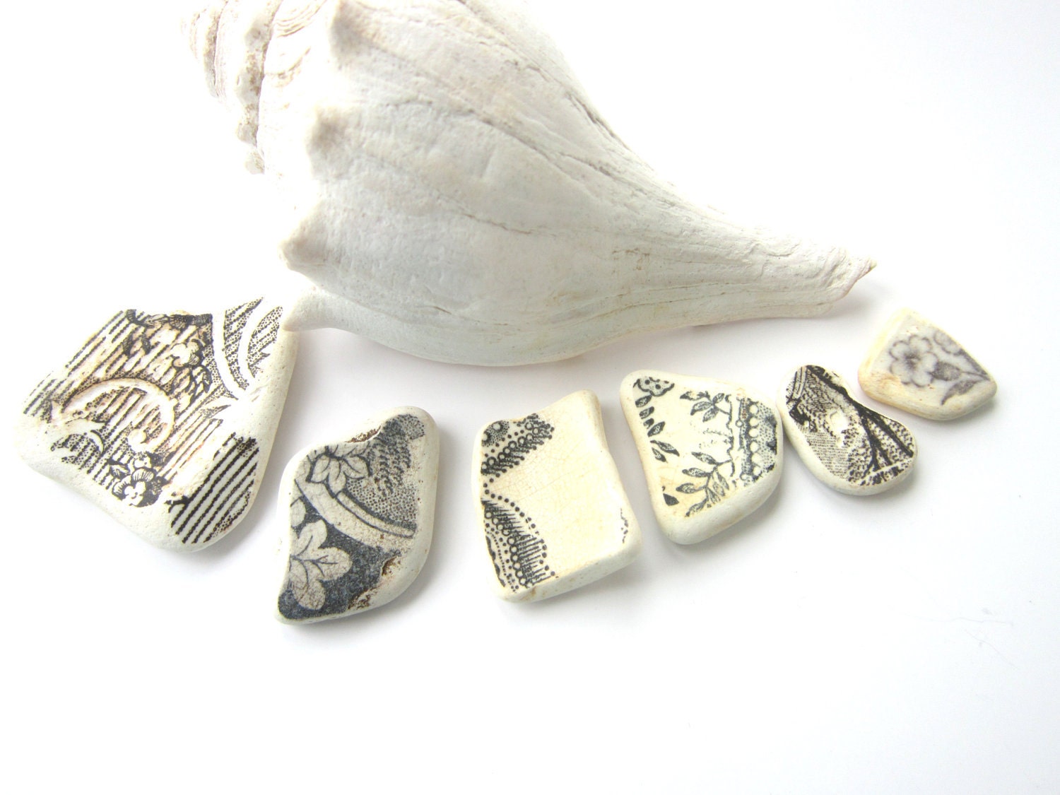 Black and White Beach Pottery supplies jewelry art mosaics