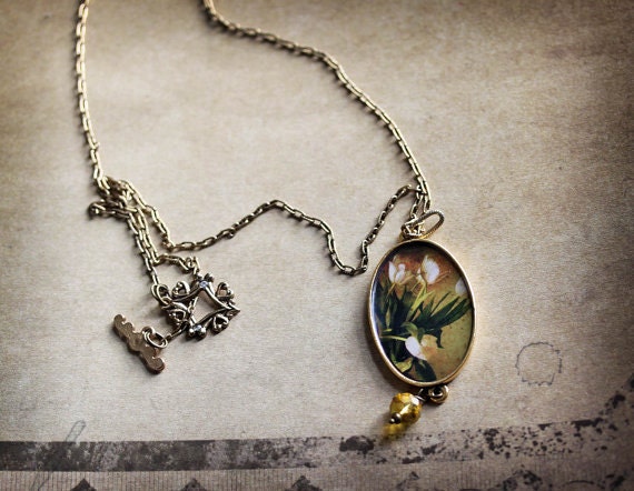 20% OFF Sale Vintage Inspired Jewelry Photo Necklace - Offer of Springtime - original fine art photo - bouquet