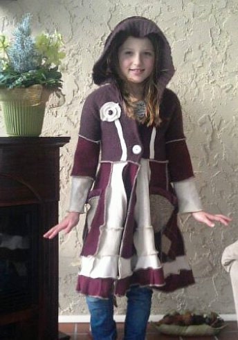 Childs Faerie Coat in Maroon and cream