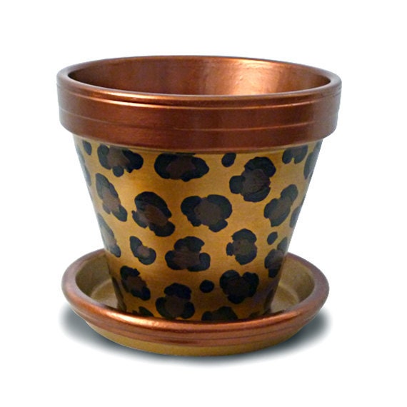 Copper Gold Leopard Flower Pot Animal Print Funky Mother's Day - MicheleCordaroDesign