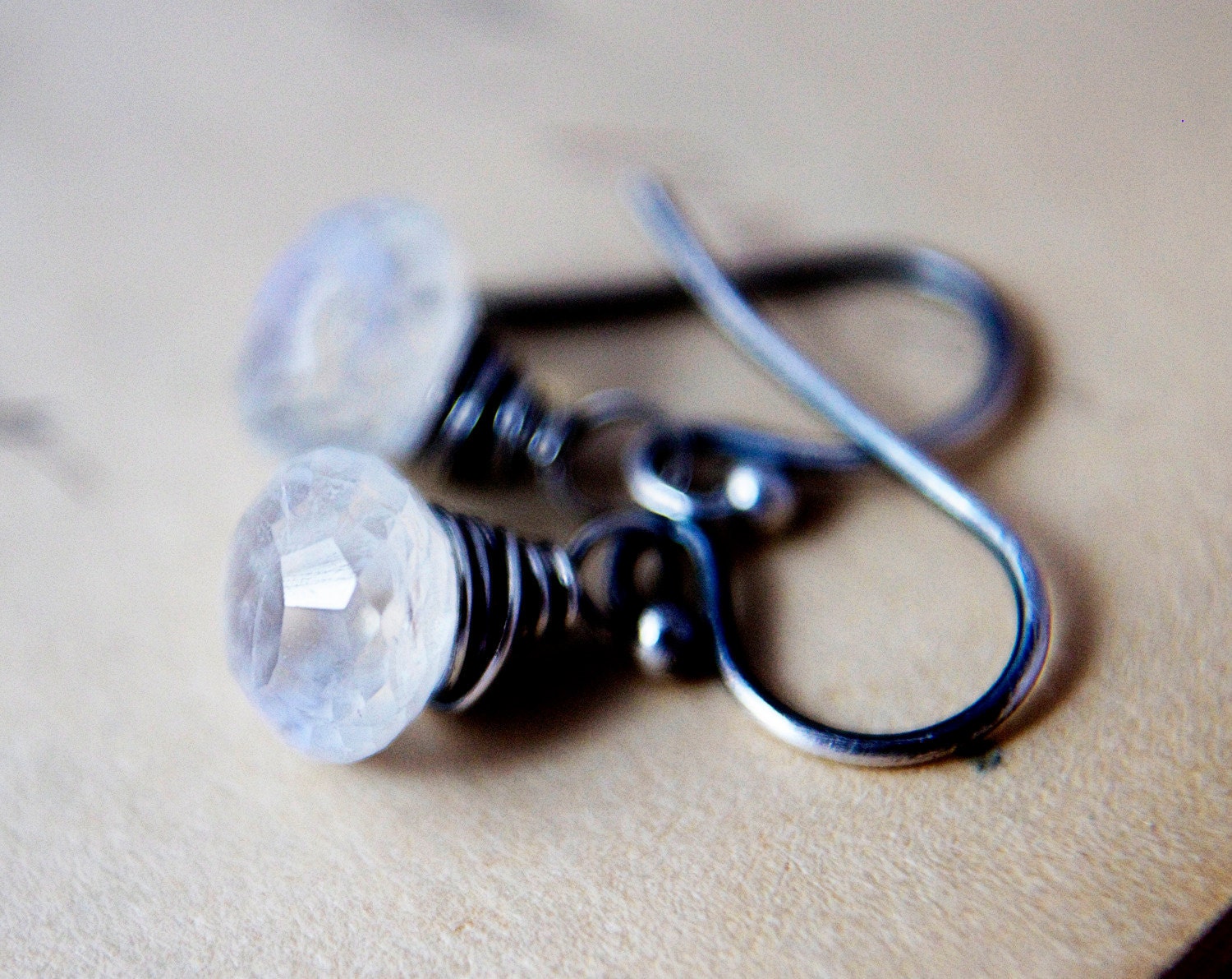Moonstone Earrings Sterling Silver Wire Wrapped Gemstone White Fashion Dainty Jewelry