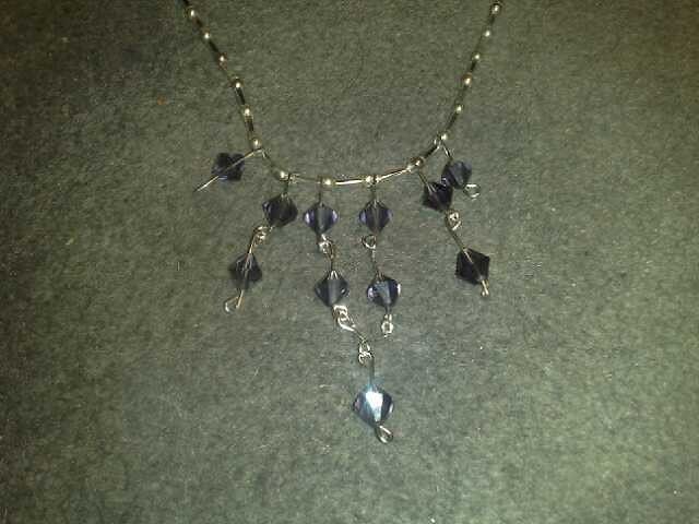 Handmade Chandalier Style Silver Coloured Necklace With Purple Semi Precious Glass Beads