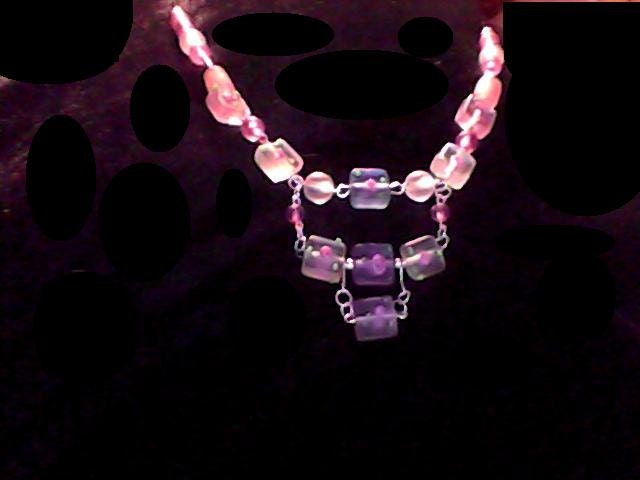 Handmade  Necklace, Semi Precious Square Glass Beads With Roses on.