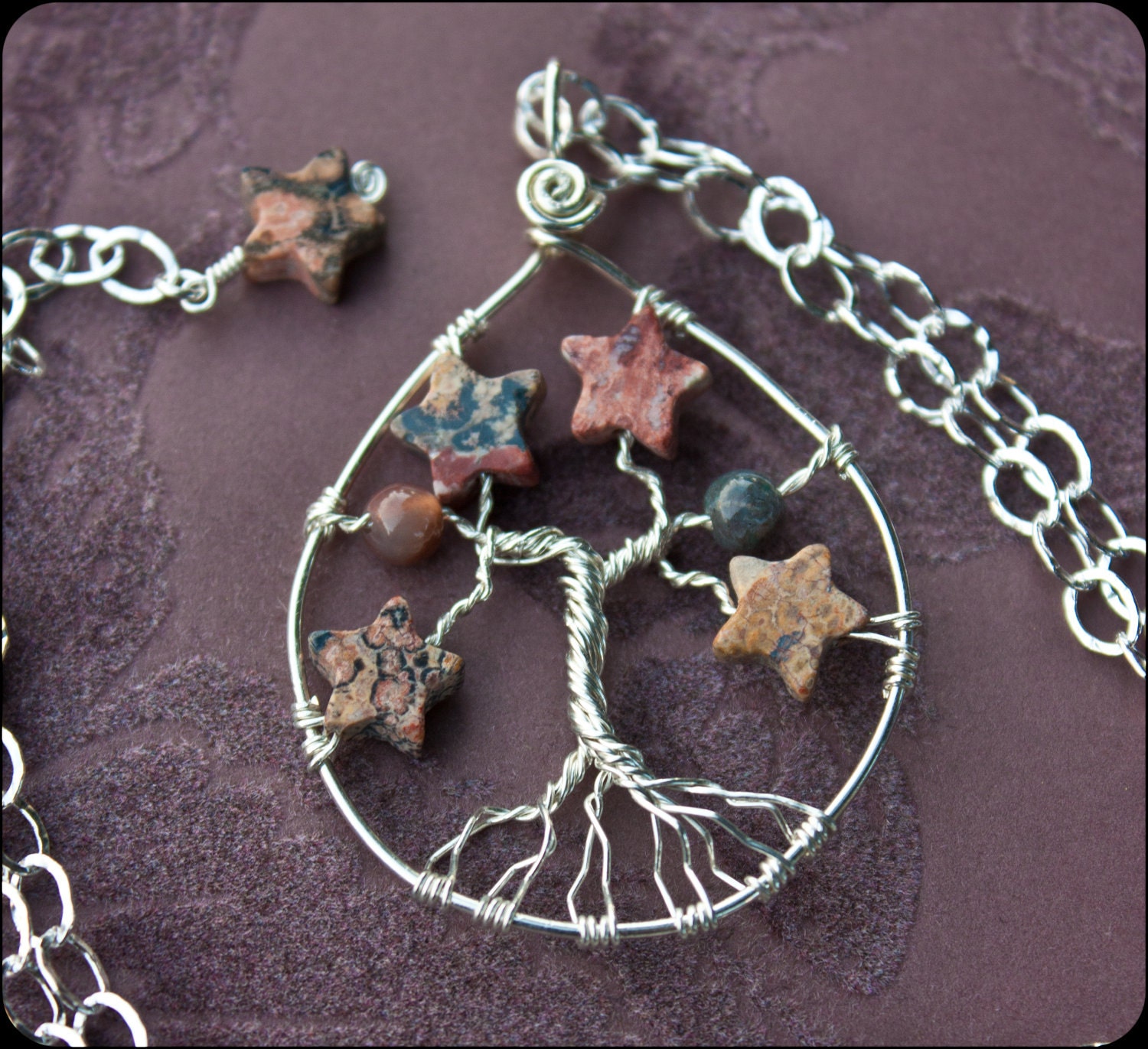 Jasper Stars Tree of Life Necklace - GROUNDED - Argentium Sterling Silver