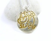 Gold Star Necklace Silver and Gold Shooting Stars Fine Silver PMC Pendants Handstamped Silver Necklace