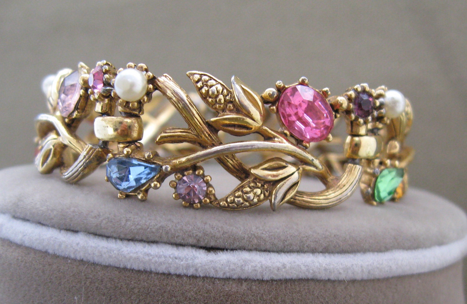 Designer Signed Star Pastel Rhinestone Bracelet Vintage