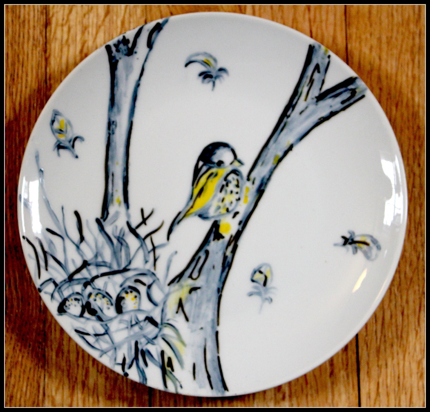 Hand Painted Bird-Nest Appetizer/ Salad Plate 8.5 in.