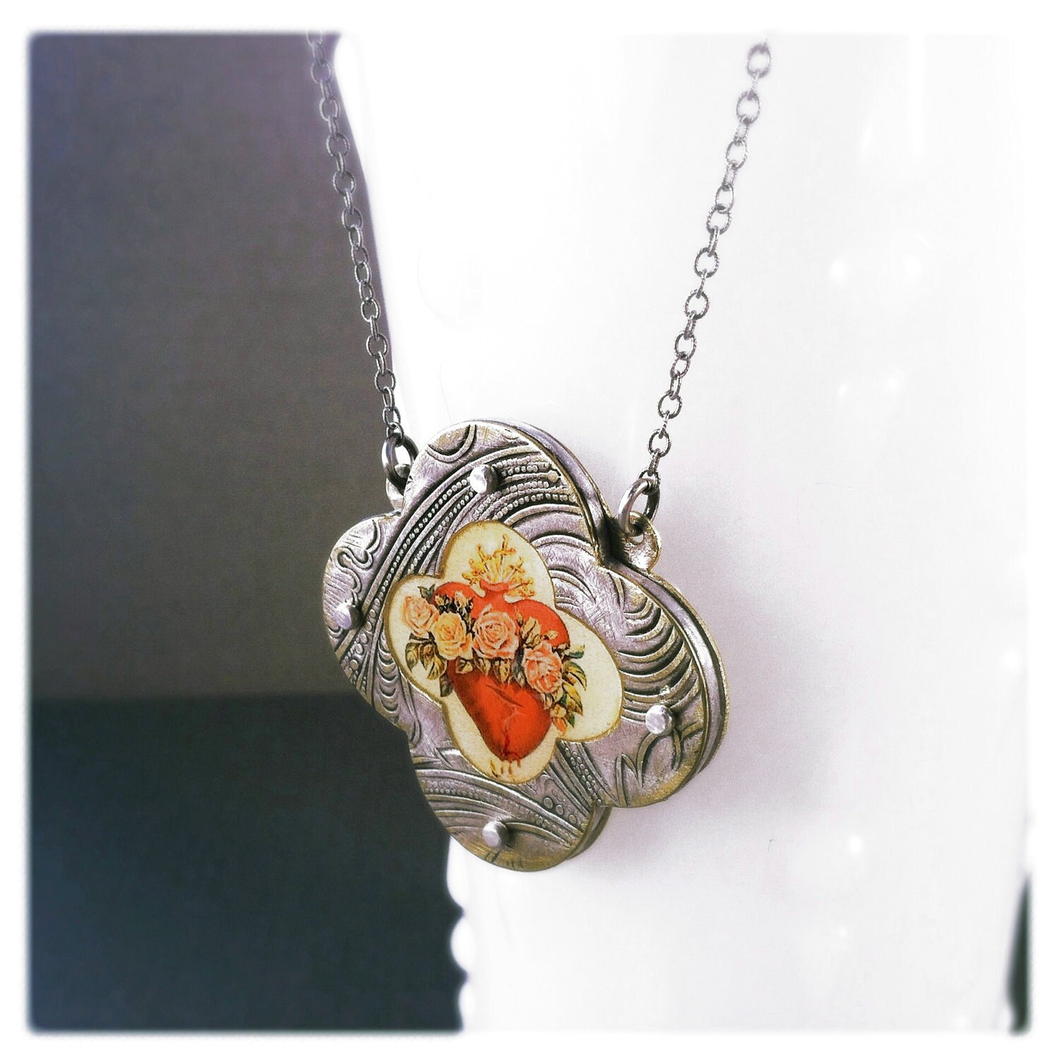 Immaculate Heart Necklace By Roia O'Brien - Religious Art - Gothic - Steampunk - Valentine's Day