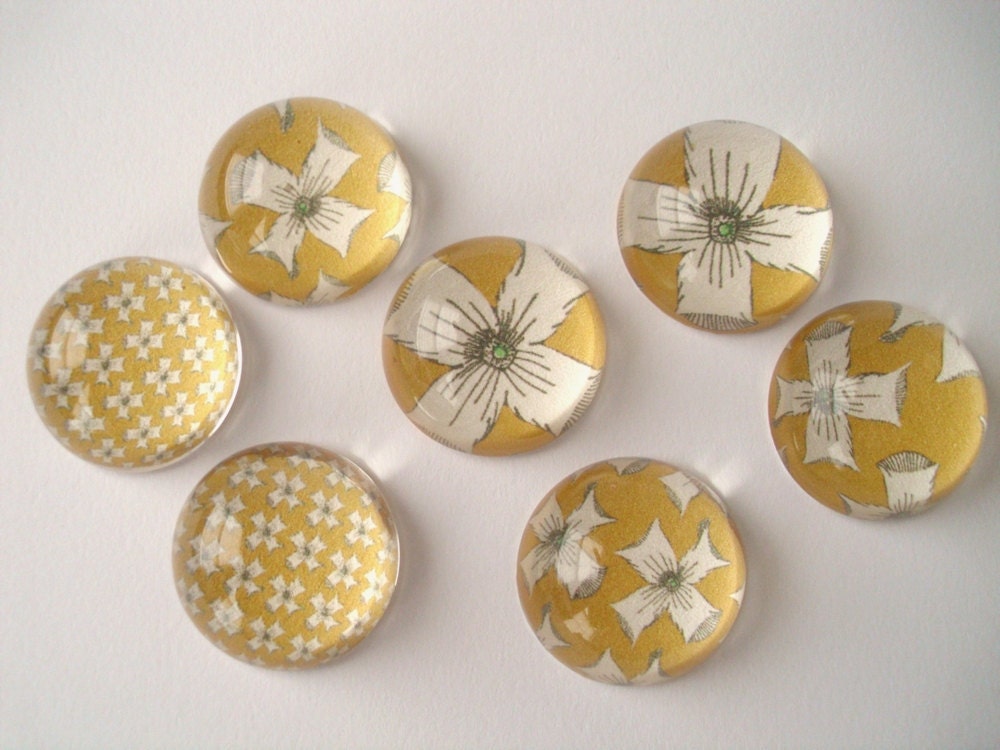 Vintage Flower Magnets, Yellow Kitchen Magnets, Acrylic Bubble Magnets - solar power yellow - Teacher Gift