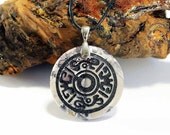 Spanish Pottery Inspired Design - Engraved Stone Pendant - Porcelain Jasper