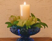 Vintage Blue Hobnail Candle Holder by Fenton Glass