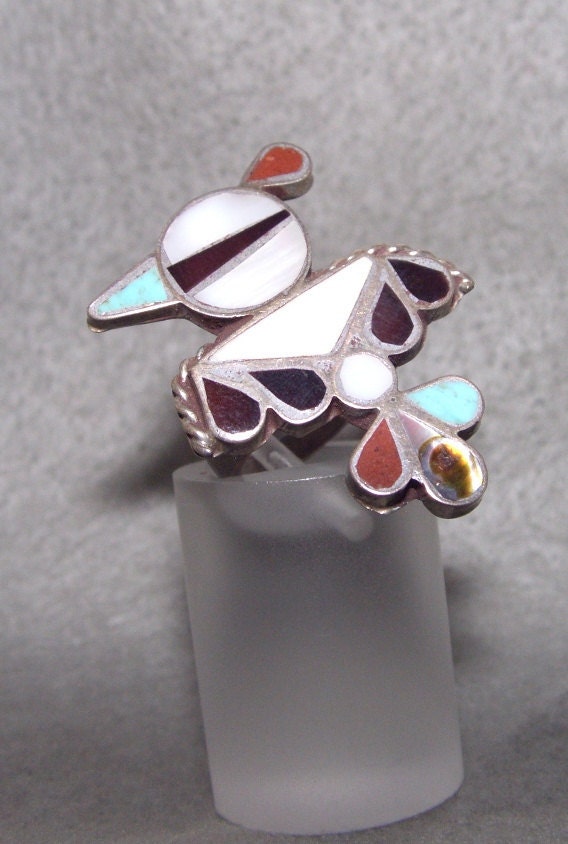 Estate Vintage handmade Sterling Silver gem Bird Ring