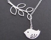 SALE 10% OFF - Branch and bird lariat in white gold
